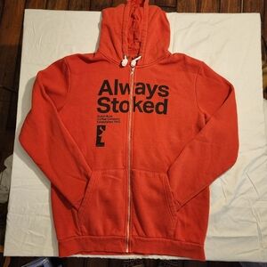 Large always stoked red Dutch Bros zip up sweatshirt